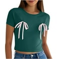 thumbnail image 2 of DPTALR Women's Solid Color Bow Detail Round Neck Casual Short Sleeve T-Shirt,Green,Size L,Women's Plus ,Young Adult Tops, 2 of 7