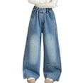 thumbnail image 4 of Gubotare Girl Jeans Girls Streetwear Denim Cargo Pants High Waist Length Baggy Wide Leg Jeans with Multi Pockets Size 13-14 (Blue,13-14 Years), 4 of 6
