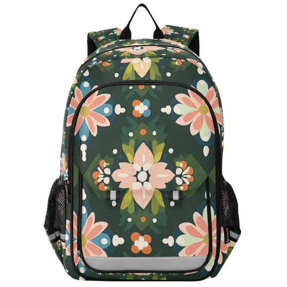 FORMRS Unisex School Backpack 17" Student Travel Bag with Laptop Compartment, Pink Geometric Flowers