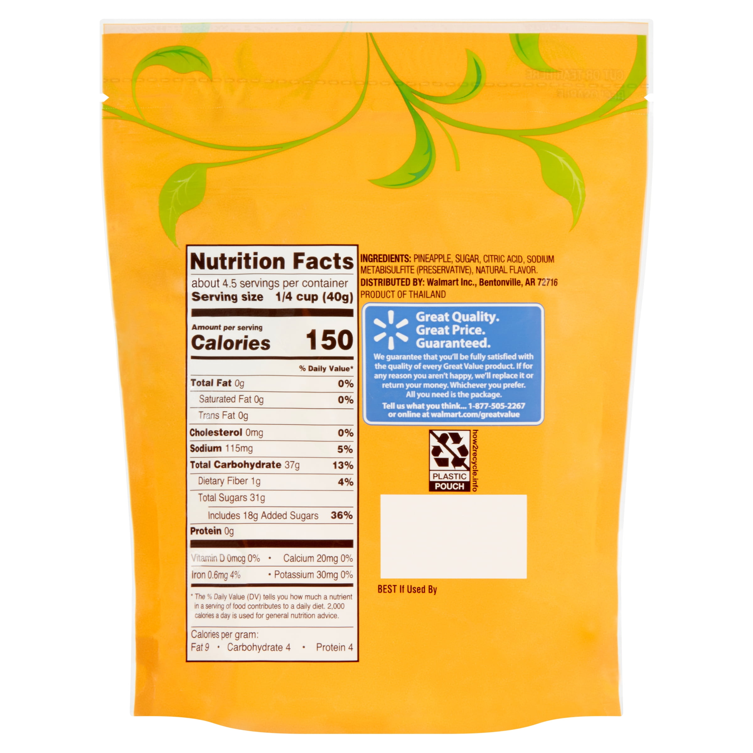 Great Value Sweetened Dried Pineapple, 6 oz