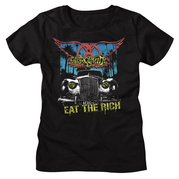 Aerosmith Eat The Rich Car Black Women's T-Shirt M