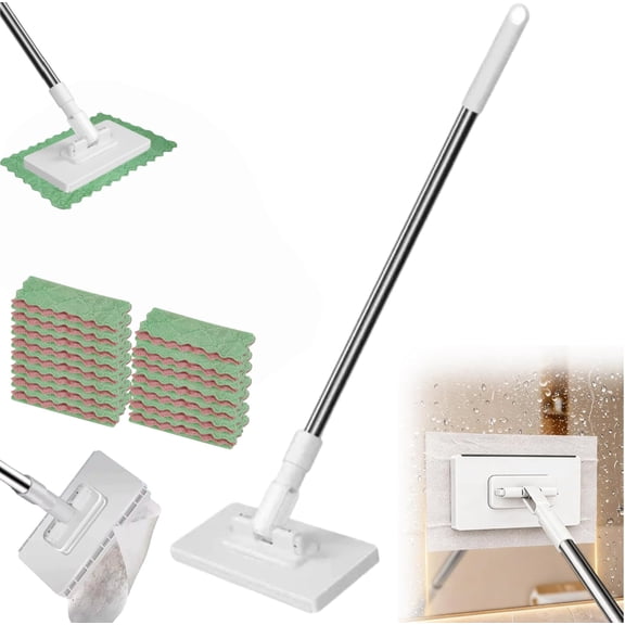 Snap Grip Mini Mop, Lazy Mops with One-Click Cloth Change, Locking Head with Sweeping Cloths for Wet & Dry Cleaning, Long Handle Stick for Multi-Surface Cleaning(39.37in,15 Cloths)