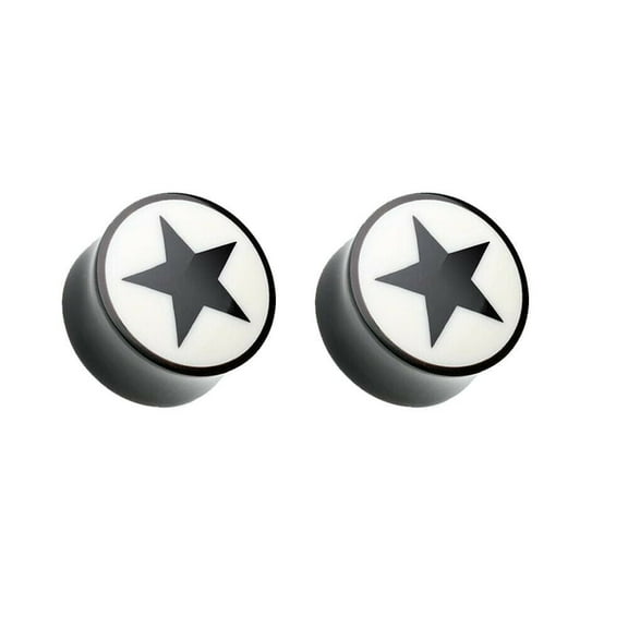 Ear Plugs Gauges Organic horn Star design Inlay Black Sold as a Pair