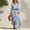 Blue, variant on Morttic Women's Bohemian 2 Piece Outfit – Off Shoulder Bubble Short Sleeve Top & Striped High Slit Maxi Skirt with Belt Navy Blue，S