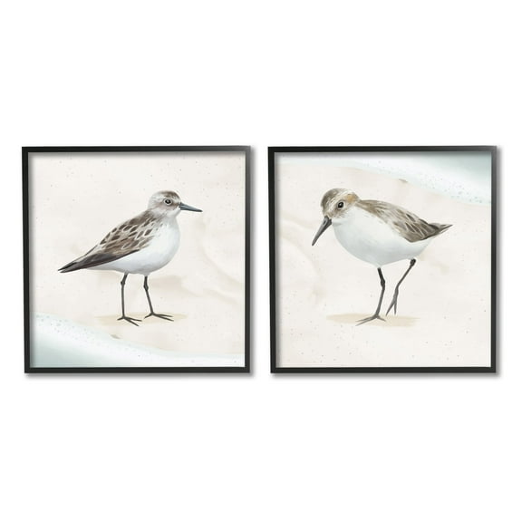 Stupell Industries Soothing Sandpiper Bird Stepping Nautical Beach Sand Graphic Art Black Framed Art Print Wall Art, Set of 2, Design by Lucca Sheppard