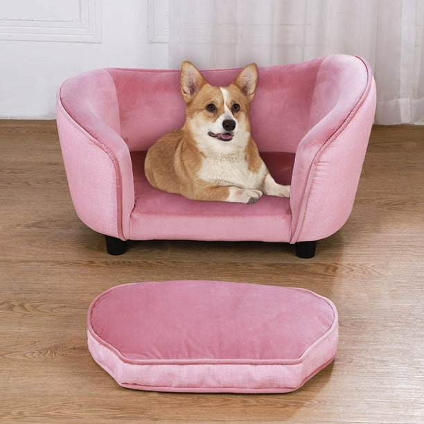 Getifun Sofá Cama Para Perros Pequeños, Cama De Terciopelo Para Gatos, Sofá Para Mascotas Con Cojín Lavable Y Patas De Plástico (29 X 16 X 12.7 Pulgadas (gris