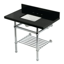 Kingston Brass KVPK3630KBSQB1 Templeton 36" Black Granite Console Sink with Brass Legs and Shelf (8-Inch, 3-Hole), Black Granite/Polished Chrome