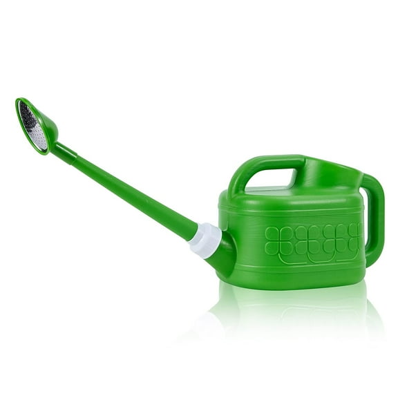 1 Gallon Plastic Watering Can for Indoor & Outdoor Plants with Long Spout and Removable Rotation Sprinkler Head, Grass Green
