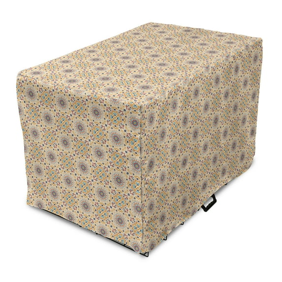 Boho Dog Crate Cover, Jumble Detailed Talavera Pattern of Oriental Eastern Streaks and Motifs, Easy to Use Pet Kennel Cover Small Dogs Puppies Kittens, 7 Sizes, Dark Yellow Multicolor, by Ambesonne
