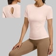 thumbnail image 3 of hotojiny Workout Shirts Women Stretchy Crew Neck Back Cut out T Shirts Athletic Short Sleeve Sun Protection Gym Running Yoga Tops, 3 of 7