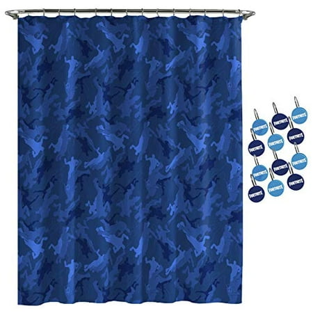 Fortnite Emote Blue Camo Microfiber Kids Shower Curtain & 12-Piece Hook Set