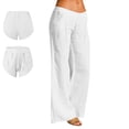 thumbnail image 2 of Ladies Cotton Linen Casual Pants, Washed Crinkled Solid Color Comfortable Long Pants with Back Pockets, Elastic Waist Pull On Pants for Daily Wear, Vacation and Beach White XXL, 2 of 6