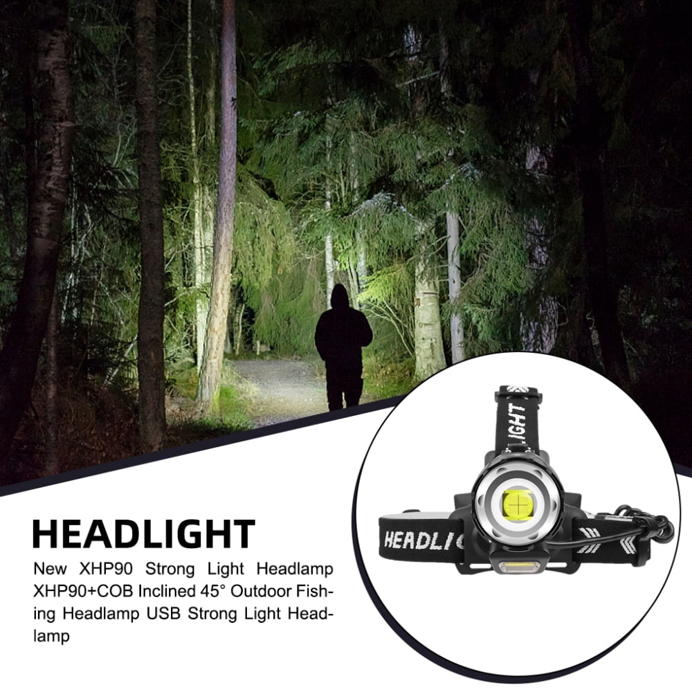 Portable IPX4 Waterproof Headlamp Dimmable Head Mounted Torch for Night Riding Walking Use  Cable 3Pcs Batteries