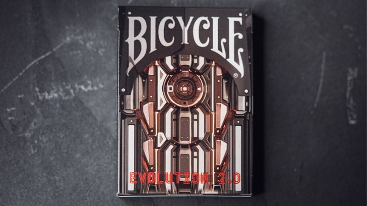 Bicycle Evolution 2.0 Playing Cards, Poker Size Custom Index, Cyber Metallic Red/White/Grey Back Design, Includes Gaff & Jokers, Premium USPCC Deck for Cardists, Magicians & Collectors