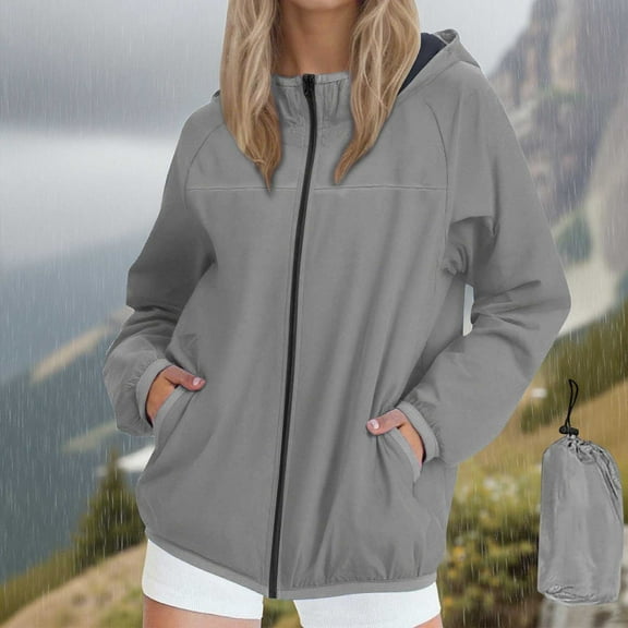 SDNall Women's Waterproof Windbreaker Jacket with Hood - Packable Raincoat for Outdoor Activities