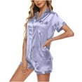 thumbnail image 4 of BRGZLK Womens Soft Satin Pajama Set Button-Down Silk Pajamas Floral Sleepwear Bridal Pjs Lounge Pj Sets Purple XXL, 4 of 6