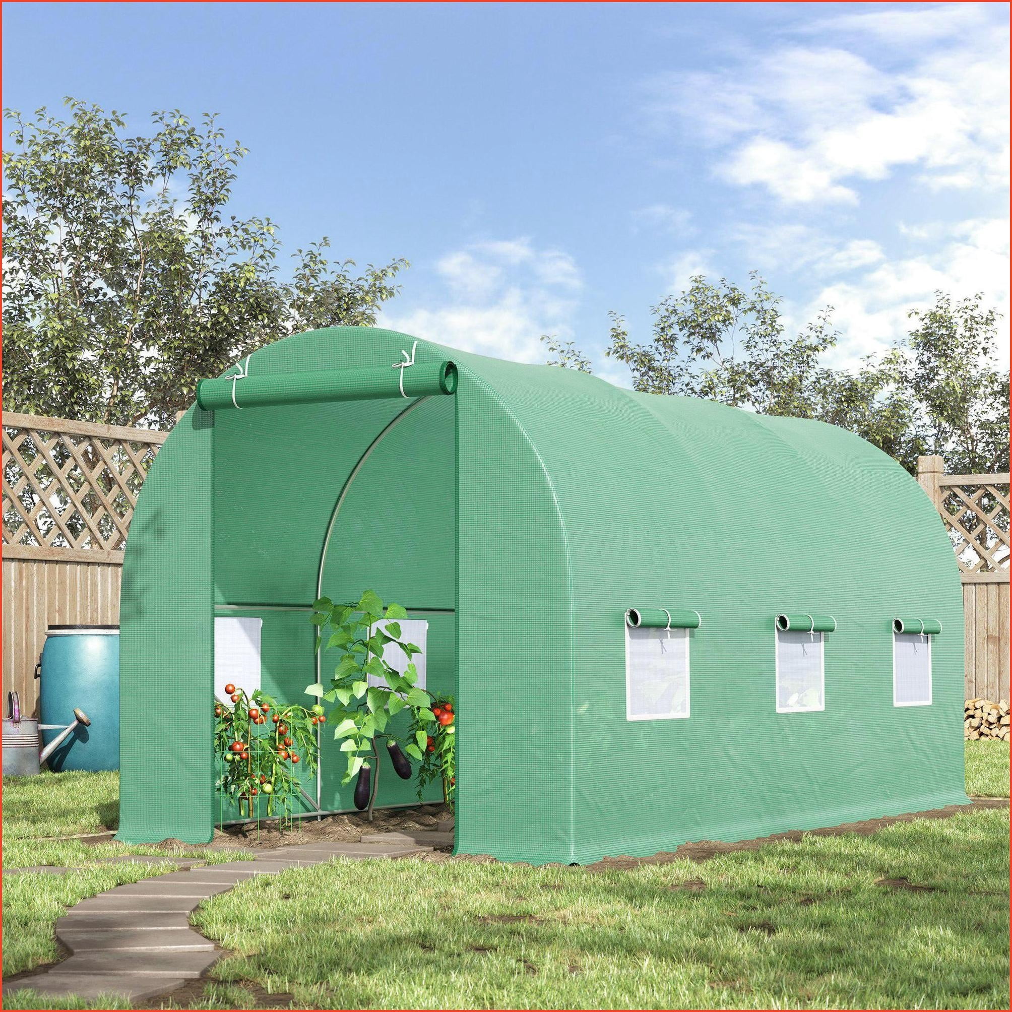 Walk-in Greenhouse | Invernadero | 15' x 6' x 7' Backyard Growing House with Door Vent | Forest Green | Steel