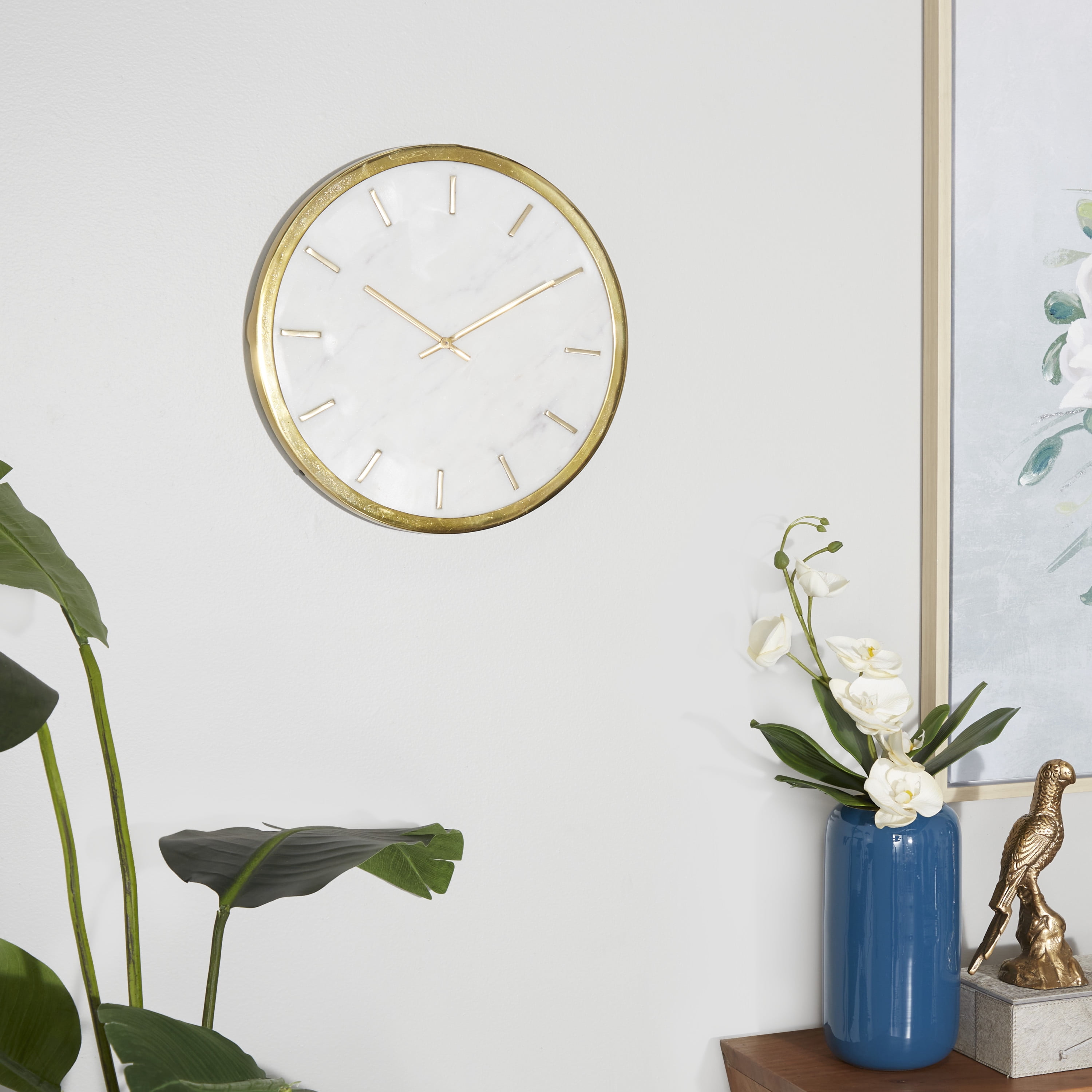 DecMode 16" Gold Marble Wall Clock with White Face
