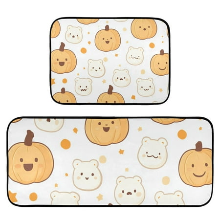 

Pumpkins Stars Cute Bear Faces Halloween Rug Carpets Floor Mats Non-slip Water Absorption Set of 2 for Kitchen Bathroom Laundry