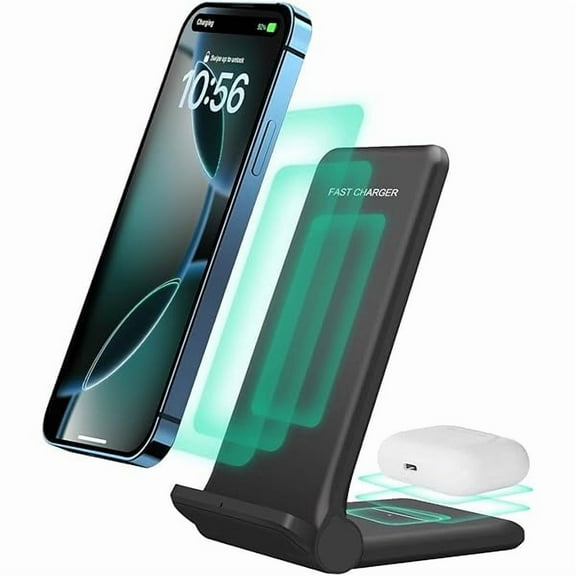 2 in 1 Wireless Charger,Foldable 20W Fast Wireless Charging Stand Compatible with iPhone 16/16 Pro/15/14/13/12/X/AirPods,Dual Phone Induction Charge Station for Samsung,Pixel,Xperia,LG(No Plug)