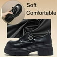 thumbnail image 4 of Women's Genuine Leather Platform Block Heel Loafers Fashion Monk Buckle Lug Sole Slip On Shoes for Work Office Business Dress Shoes, 4 of 10