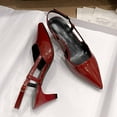 thumbnail image 6 of Miluxas Pointed Toe Slingback Kitten Heels for Women, Leather Stiletto Heel Pumps Elegant Bridal Heel Dating Party Work office Backless Pumps Shoes Red 6.5(38), 6 of 9