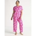thumbnail image 6 of Joyspun Women's Short Sleeve Sleep Top and Open Leg Pants Pajama Set, 2-Piece, Sizes XS-3X, 6 of 6