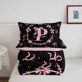 thumbnail image 5 of meiyoeat Pink Bowknot Monogrammed P Full Size Comforter Sets,3D Cartoon Pearl Bedding Comforter Set For Girl,Pink Reversible,3 Pieces,1 Comforter and 2 Pillowcases, 5 of 7