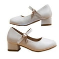thumbnail image 3 of Jinhomg Dress Shoes for Girls Low Heel Princess Flats Toddler Kids Mary Janes Wedding Party Shoes Cute Flower Girl Pumps Beige 13 Years, 3 of 8