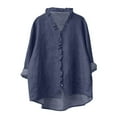 thumbnail image 5 of ManxiVoo Women's Ruffled V Neck Blouse Long Sleeve Loose Fit Patchwork Solid Color Button Down Shirt Elegant Casual Tops S Size Navy, 5 of 5