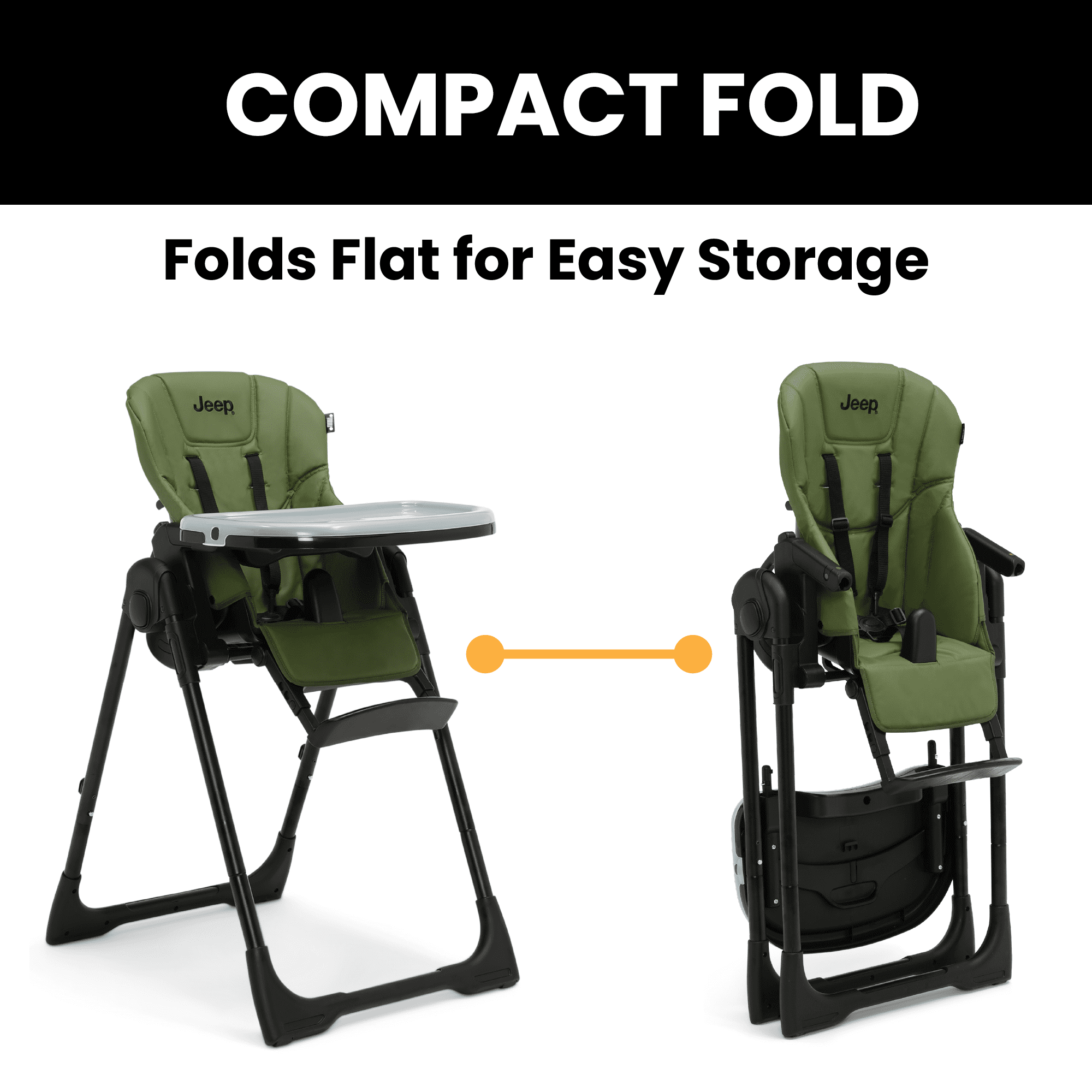 Jeep by Delta Children Classic Convertible 2-in-1 High Chair for Babies and Toddlers with Adjustable Height, Recline & Footrest - Dishwasher Safe Meal Tray, Olive Green