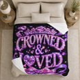 thumbnail image 5 of Crowned Loved Crown Jeweled Lettering Royalty Princess Glam, Festive Holiday Scene, Warm Flannel Blanket for Living Room and Reading Nook, Art Lovers Friendship Gift, Festive Home Decor, 5 of 9