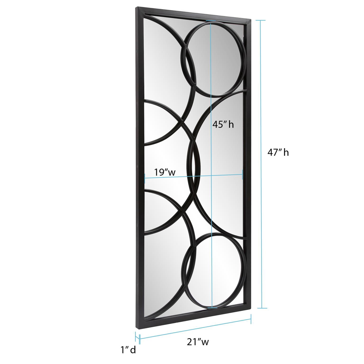 Tyler Dillon Rectangular Metal Framed Black Wall Mirror with Circular Overlays - 47"H x 21"W