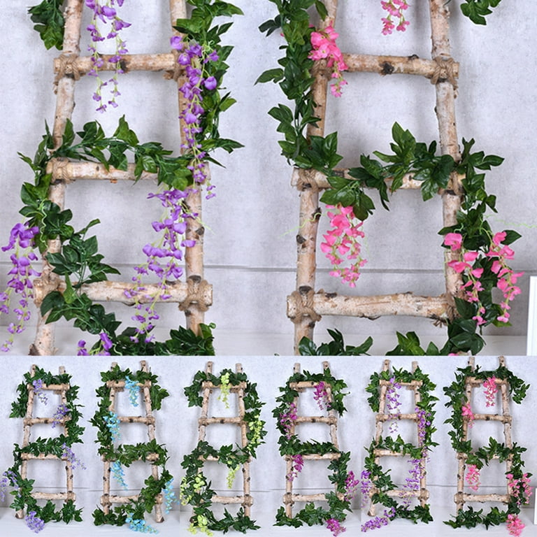 jiaroswwei 2Pcs Artificial Wisteria Flowers Nice-looking Decorative Vivid Fake  Vine Plant Faux Silk Cloth Flowers for Home 