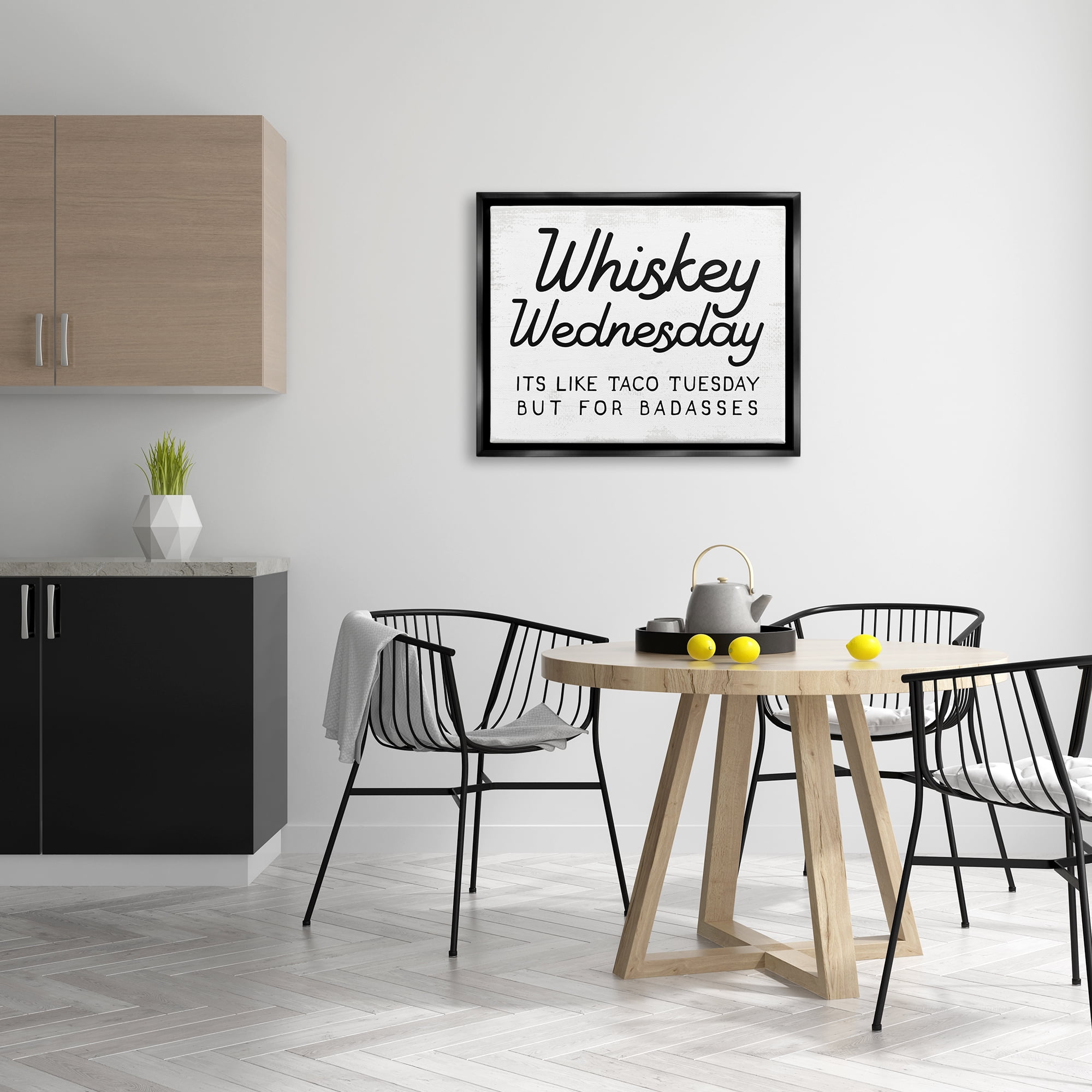 Stupell Industries Rustic Whiskey Wednesday Food & Beverage Painting Black Floater Framed Canvas Art Print Wall Art, 31 x 25