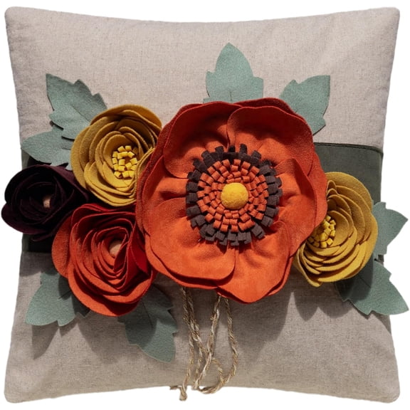JWH 3D Handmade Flower Autumn Decorative Pillow Covers 18x18inch Farmhouse Decorative Pillow Case for Home Decor Orange