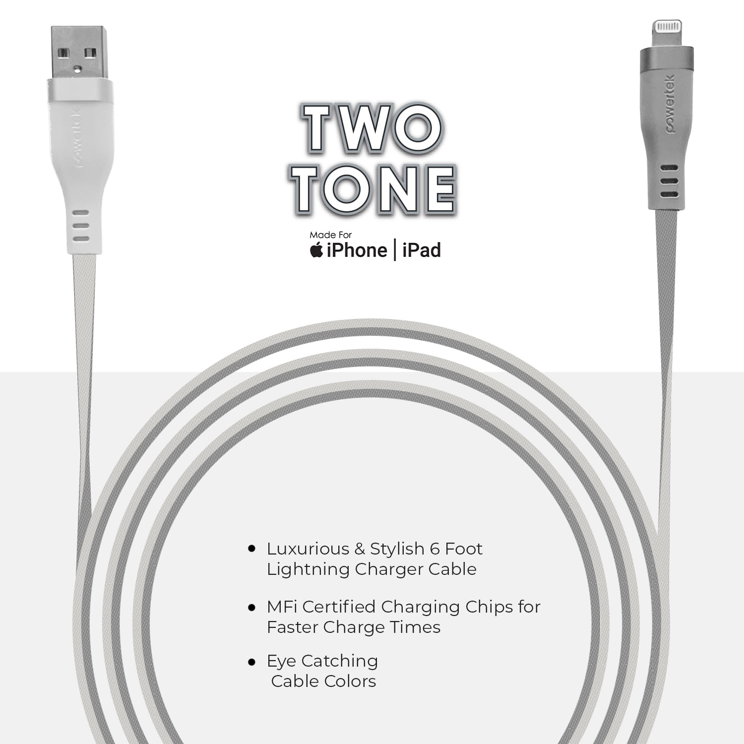 Liquipel Powertek Two Tone USB-A to Lightning - White