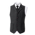 thumbnail image 2 of BVOFAR Men's Herringbone Tweed Suit Vest Business Formal Wool Blend Waistcoats Slim Fit Tuxedos Vests for Wedding Prom Black L, 2 of 6