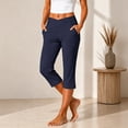 thumbnail image 2 of Capri Pants for Women High Waisted Straight Leg Stretch Lightweight Trousers Casual Work Golf Capris with Pockets Summer Fall Loose Breathable Pants Daily Travel Office Outfits, Dark Blue M, 2 of 9