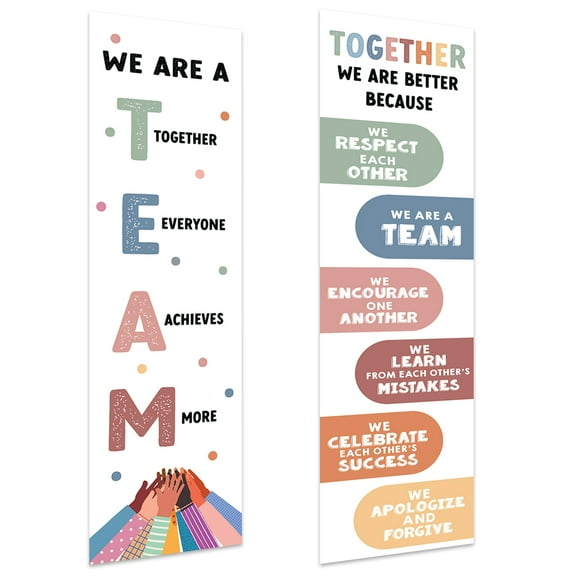 Koyal Wholesale Team Classroom Banner Sign for Teachers, Door, Wall Decor, Boho Diversity Theme, 2-Pk