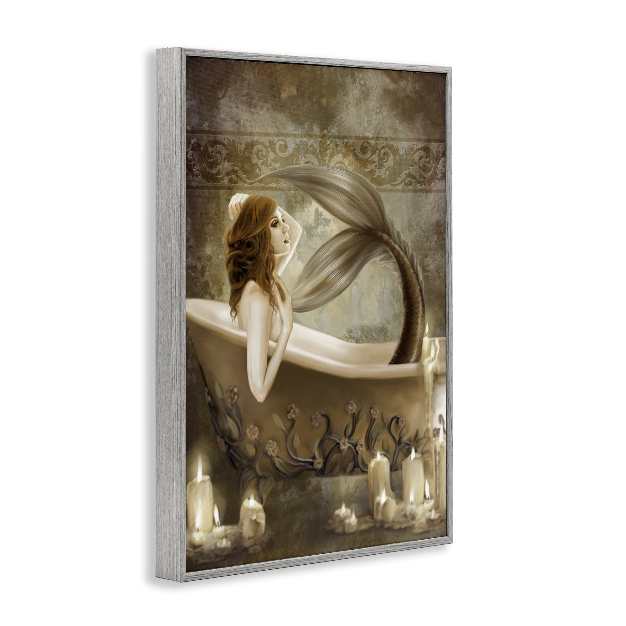 Stupell Industries Sepia Bath Time Mermaid Gray Framed Giclee Art, design by Selina Fenech