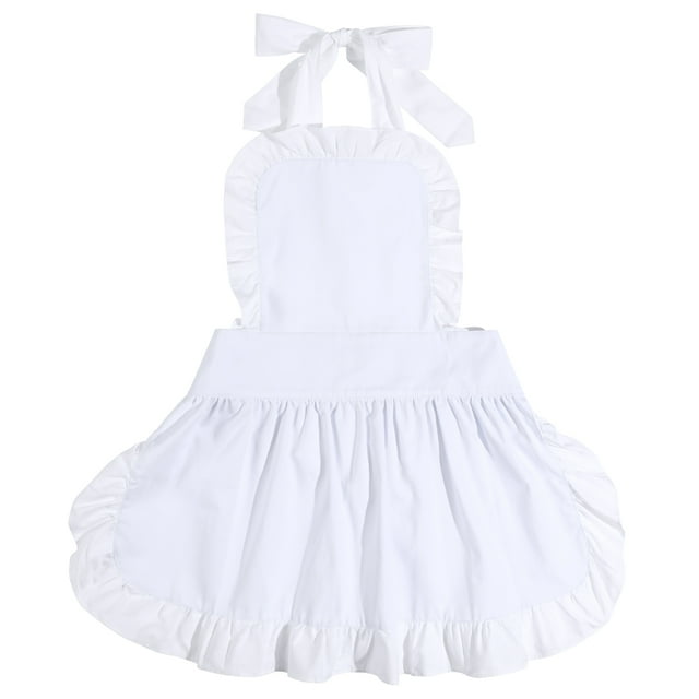 Delantales de algodón puro para niñas, estilo retro vintage de camarera, delantal de cocina para mujer (blanco)