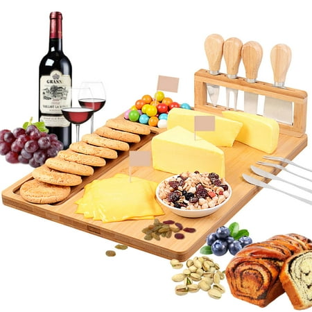 

Rich Bamboo Cheese Board and Knife Set Charcuterie Serving Boards Gift Set Meat and Cheese Board