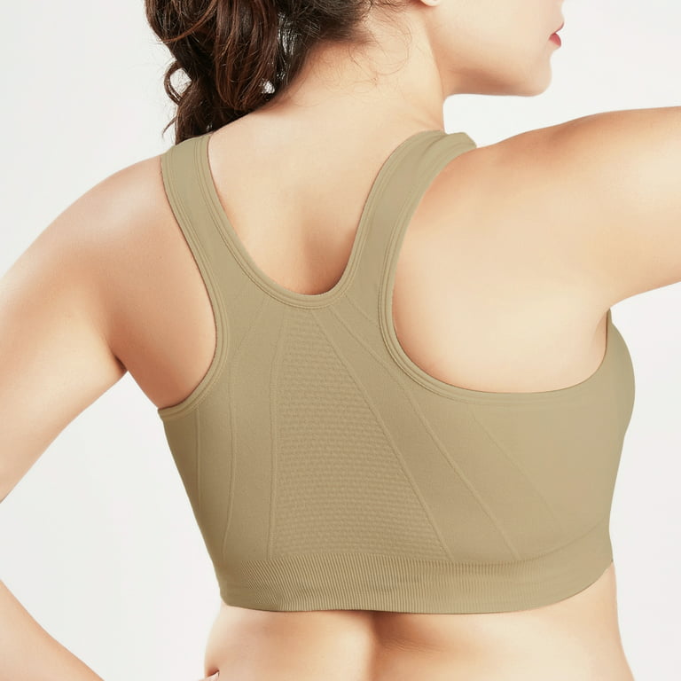 Womens Yoga Sports Bra Front Zipper Closure Workout Bras Push Up Tank Top  Bra Racerback Cropped Brassiere Underwear