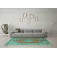 thumbnail image 3 of Ahgly Company Indoor Square Medallion Turquoise Blue Traditional Area Rugs, 7' Square, 3 of 4