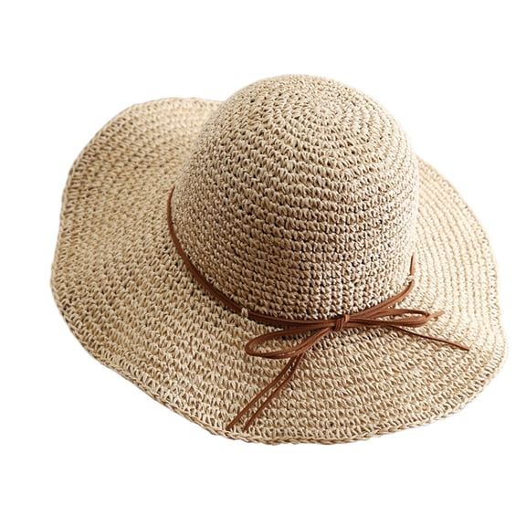 TRUBKH Wide Brim Hats for Women Outdoor Hat Wide-brimmed Hat Uv Protection Shapeable Brim Straw Hat Travel Straw Cap with Band Summer Beach Hats Ribbon Bow Floppy Sun Hat Beige A