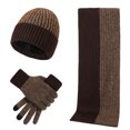 thumbnail image 2 of 3 Pieces Winter Hats for Men Women Scarf Touch Screen Gloves Set Men's And Women's Same Style Winter Woolen Hat Set Color Blocked Knitted Hat Scarf Glove Coffee, 2 of 4