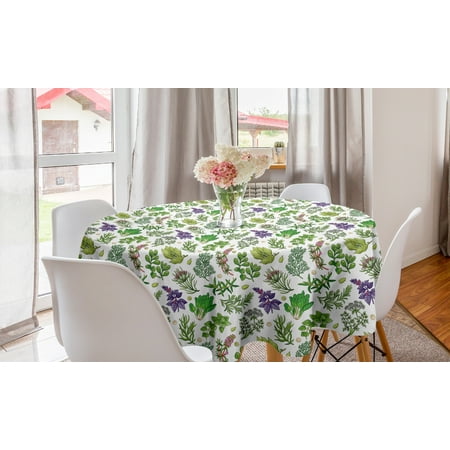 

Botanical Round Tablecloth Culinary Herb Parsley Basil Vegetarian Diet Arugula Oregano Organic Circle Table Cloth Cover for Dining Room Kitchen Decor 60 Olive Green Purple White by Ambesonne