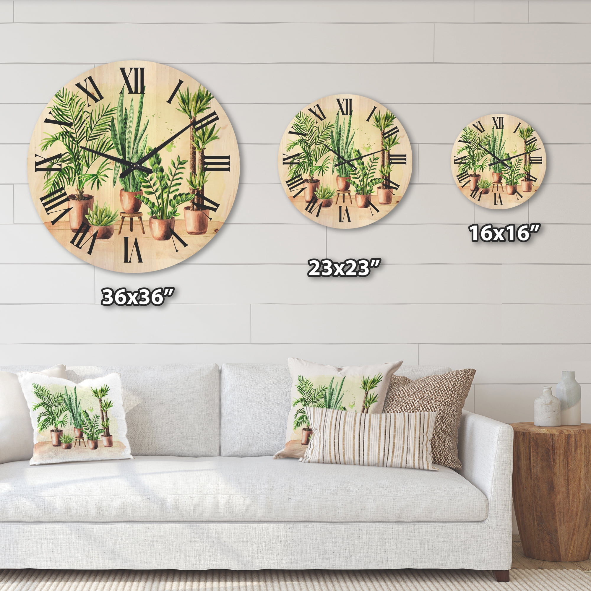 Designart 'Indoor Green Home House Plants in Pots I' Traditional Wood Wall Clock