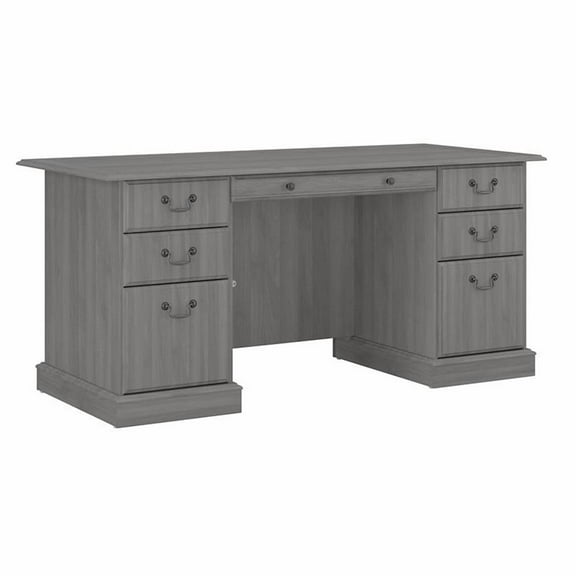 Scranton & Co Furniture Modern Wood Executive Desk with Drawers in Gray